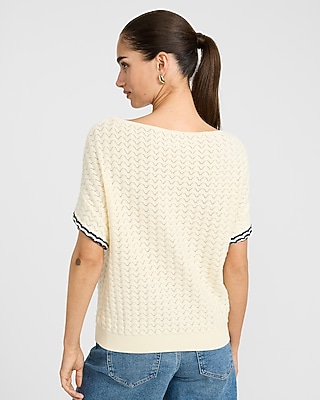 Cotton Tipped Open Stitch Dolman Sweater