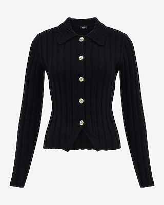 Fitted Novelty Button Ribbed Cutaway Hem Cardigan in Warm Ivory - image 5