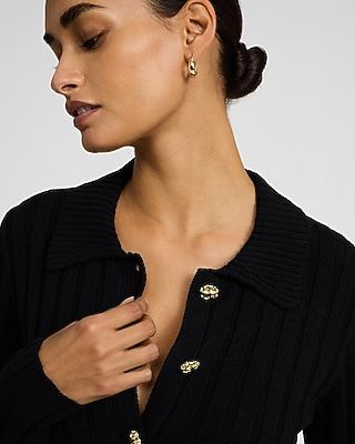 Fitted Novelty Button Ribbed Cutaway Hem Cardigan in Warm Ivory - image 2