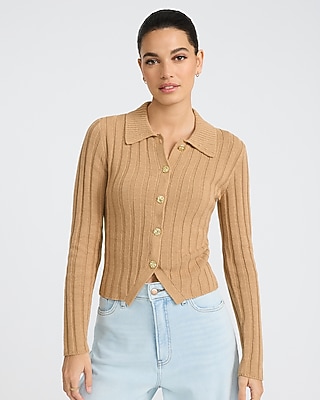 Crew Neck Novelty Button Peplum Cardigan | Express