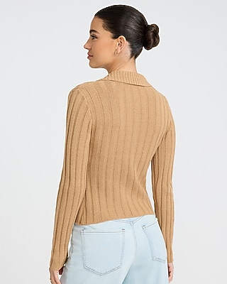 Fitted Novelty Button Ribbed Cutaway Hem Cardigan