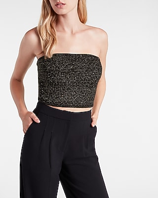 Strapless Metallic Tube Top Sweater