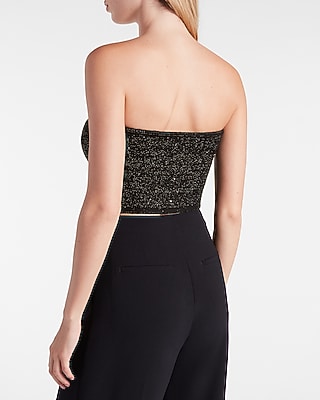Strapless Metallic Tube Top Sweater