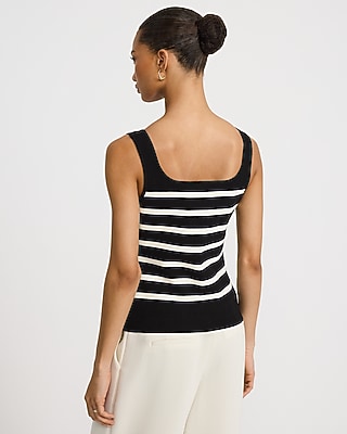 Cotton Striped Square Neck Novelty Button Tailored Sweater Vest