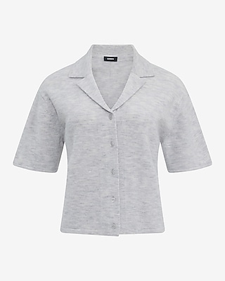 Relaxed Short Sleeve Button Down Collared Sweater