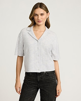 Relaxed Short Sleeve Button Down Collared Sweater