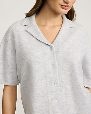 Relaxed Short Sleeve Button Down Collared Sweater