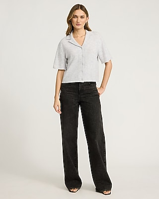 Relaxed Short Sleeve Button Down Collared Sweater