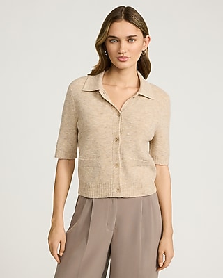 Skimming Collared Short Sleeve Cardigan