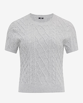 Skimming Cable Knit Crew Neck Short Sleeve Sweater