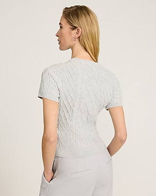 Skimming Cable Knit Crew Neck Short Sleeve Sweater