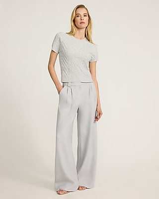 Skimming Cable Knit Crew Neck Short Sleeve Sweater