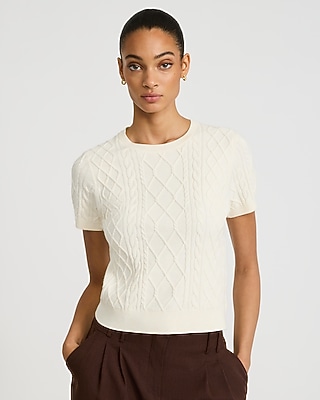 Skimming Cable Knit Sweater Tee Airy Soft