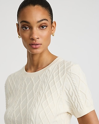Skimming Cable Knit Sweater Tee Airy Soft
