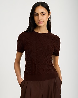 Skimming Cable Knit Sweater Tee Airy Soft