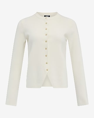 Fitted Airy Soft Ribbed Novelty Button Cutaway Cardigan