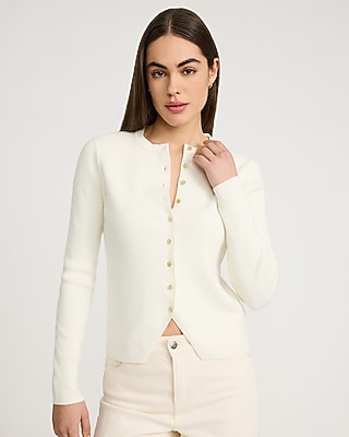 Fitted Airy Soft Ribbed Novelty Button Cutaway Cardigan