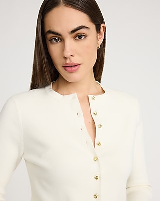 Fitted Airy Soft Ribbed Novelty Button Cutaway Cardigan