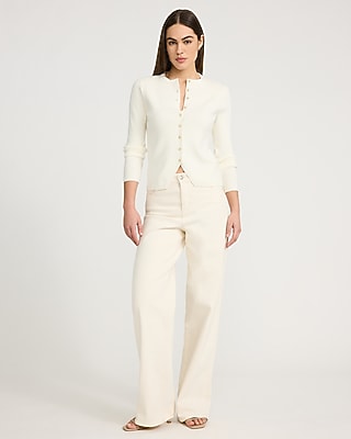 Fitted Airy Soft Ribbed Novelty Button Cutaway Cardigan