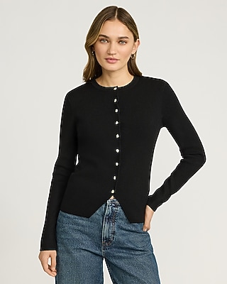 Fitted Ribbed Novelty Button Cutaway Cardigan in Airy Soft - thumbnail 8
