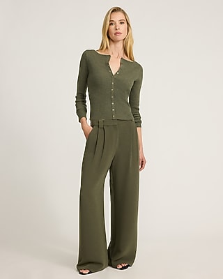 Fitted Ribbed Boat Neck Cardigan