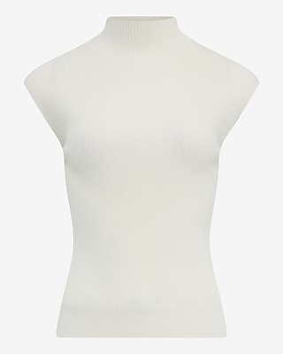 Fitted Airy Soft Ribbed Mock Neck Cap Sleeve Sweater