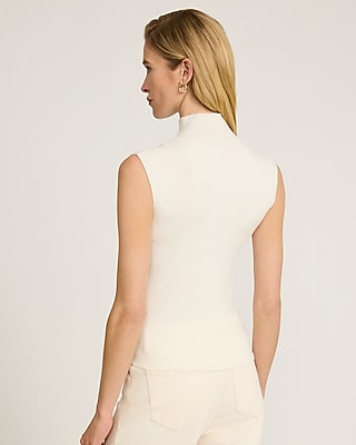 Fitted Airy Soft Ribbed Mock Neck Cap Sleeve Sweater - image 2