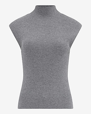 Fitted Airy Soft Ribbed Mock Neck Cap Sleeve Sweater