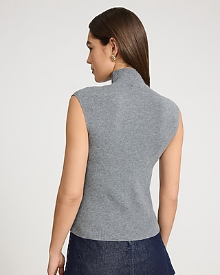 Fitted Airy Soft Ribbed Mock Neck Cap Sleeve Sweater