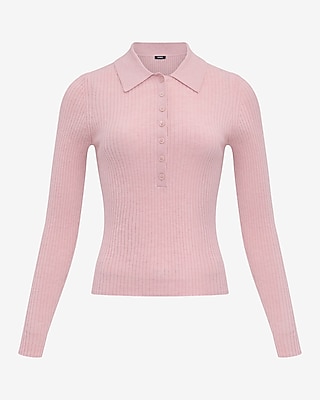 Fitted Ribbed Long Sleeve Sweater Polo