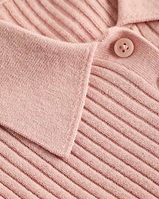 Fitted Ribbed Long Sleeve Sweater Polo