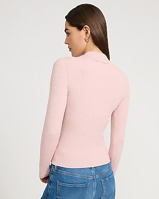 Fitted Ribbed Long Sleeve Sweater Polo