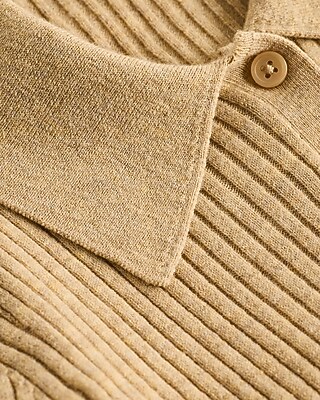 Fitted Ribbed Long Sleeve Sweater Polo