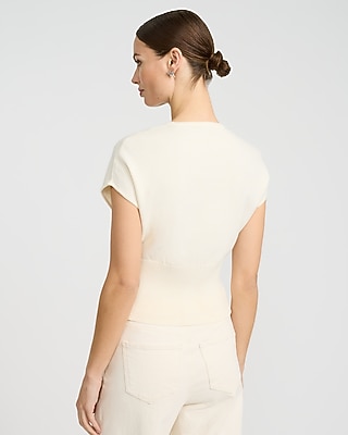Crew Neck Cap Sleeve Banded Bottom Cardigan - image 2