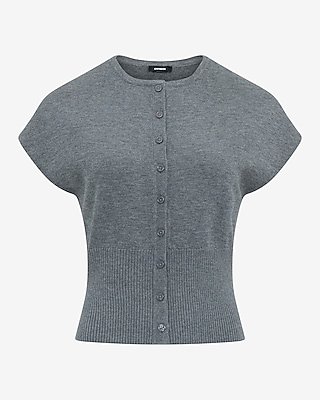 Crew Neck Cap Sleeve Banded Bottom Cardigan