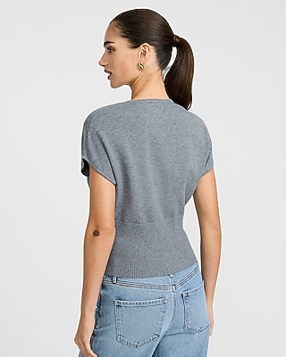 Crew Neck Cap Sleeve Banded Bottom Cardigan