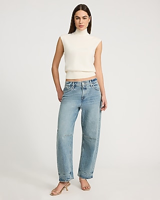 Skimming Mock Neck Cap Sleeve Sweater