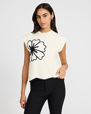 Floral Crew Neck Cap Sleeve Sweater | Express