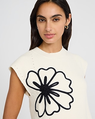 【Holiday】CREW-NECK L/S TOPS (FLOWER) Floral Crew Neck Cap Sleeve Sweater | Express