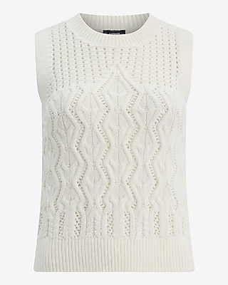 Cotton Textured Open Stitch Crew Neck Sweater Tank