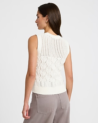 Cotton Textured Open Stitch Crew Neck Sweater Tank