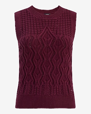 Cotton Textured Open Stitch Crew Neck Sweater Tank - thumbnail 10
