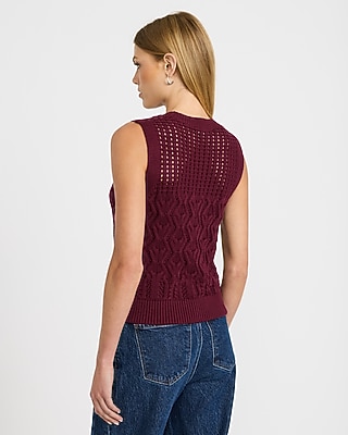 Cotton Textured Open Stitch Crew Neck Sweater Tank - thumbnail 8