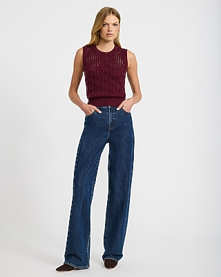 Cotton Textured Open Stitch Crew Neck Sweater Tank - thumbnail 9
