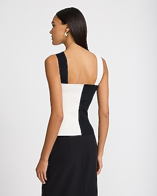 Fitted Color Block Halter Novelty Hardware Sweater Tank