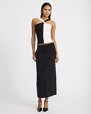 Fitted Color Block Halter Novelty Hardware Sweater Tank