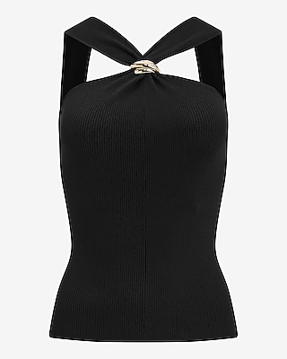 Ribbed Halter Gold Hardware Sweater Tank