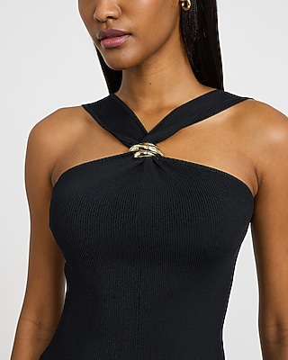 Ribbed Halter Gold Hardware Sweater Tank
