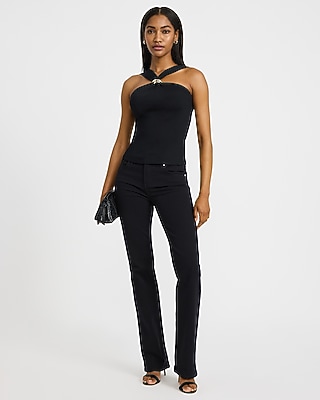 Ribbed Halter Gold Hardware Sweater Tank