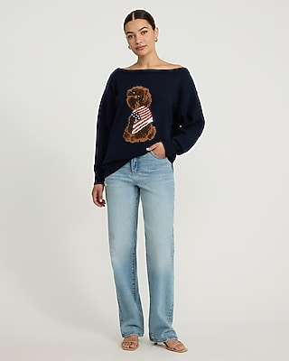 American Flag Dog Off The Shoulder Sweater - image 3